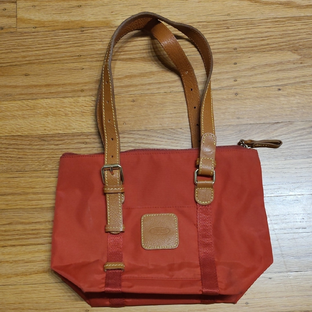 Bric's Red Tote with Tan Leather Trim